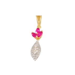 18KT (750) Yellow Gold, Diamond And Ruby Pendant For Women