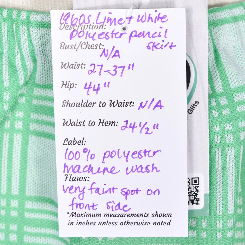 1960s Vintage Lime & White Pencil Skirt