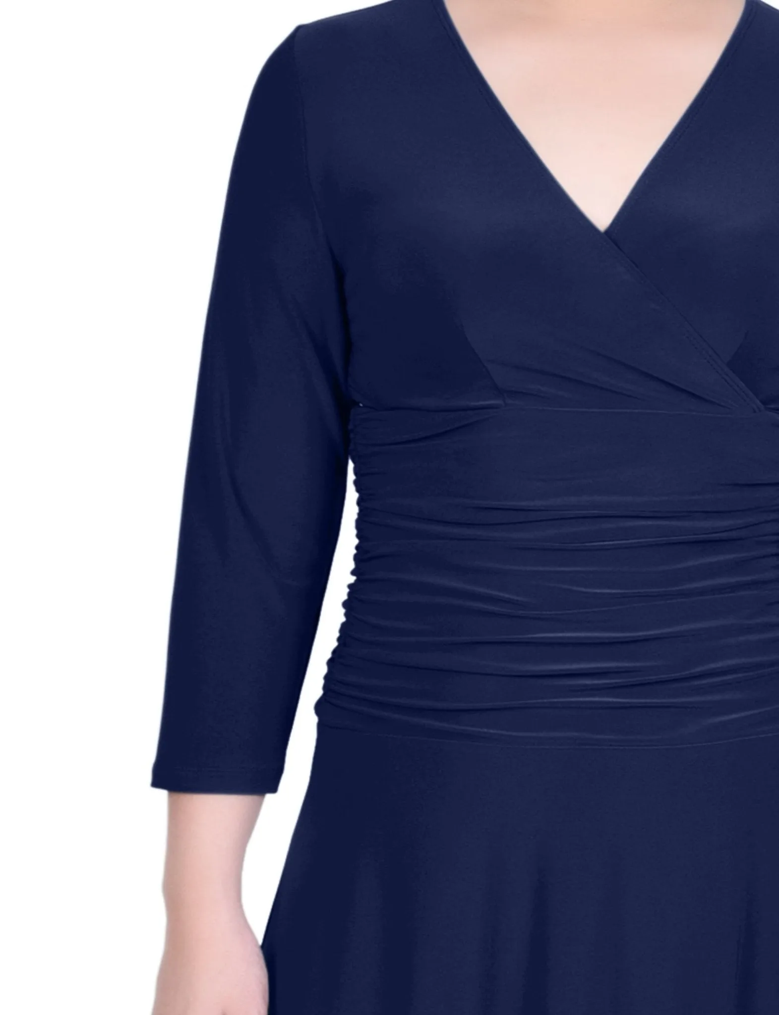 3/4 Length Sleeve Rouched-Waist Dress - Petite