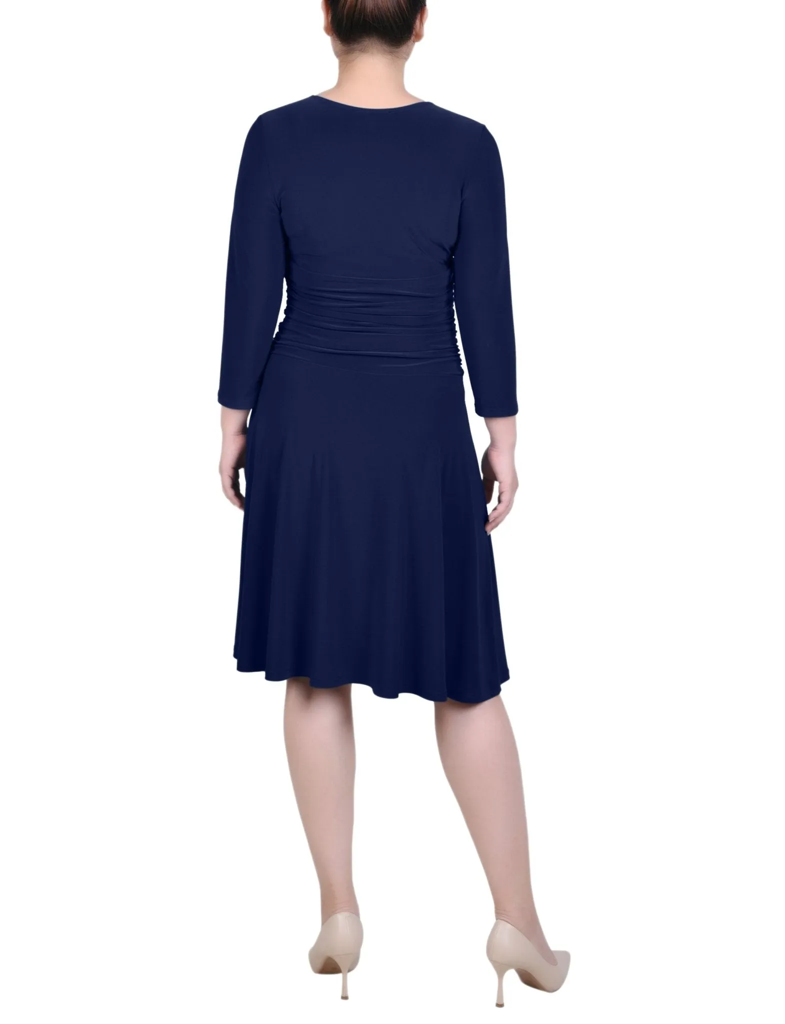3/4 Length Sleeve Rouched-Waist Dress - Petite
