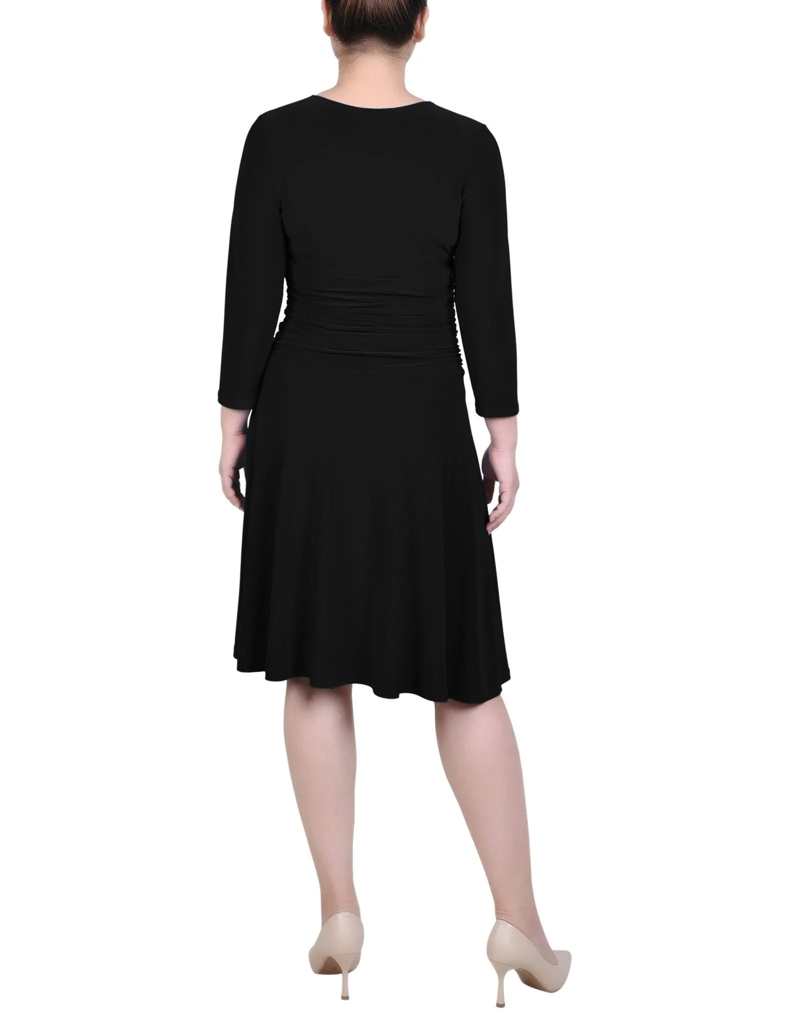 3/4 Length Sleeve Rouched-Waist Dress - Petite