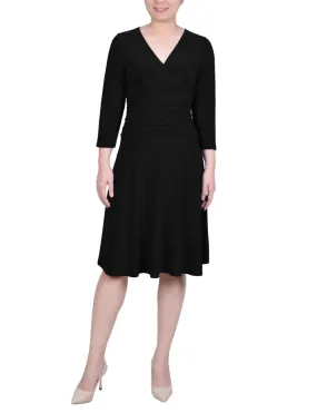3/4 Length Sleeve Rouched-Waist Dress - Petite