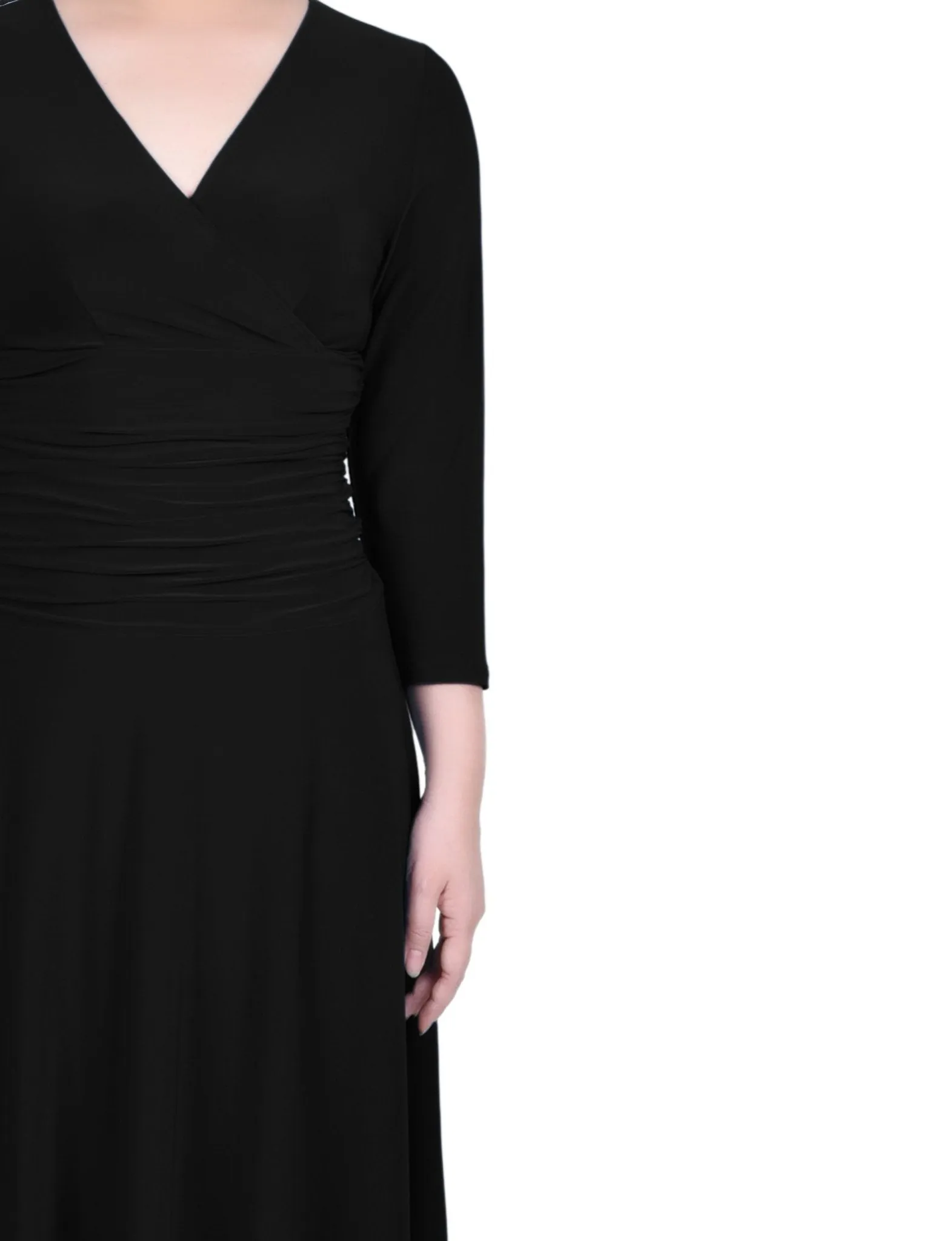 3/4 Length Sleeve Rouched-Waist Dress - Petite