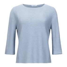 3/4 Sleeve Fitted Cotton Sweater - Denim Blue