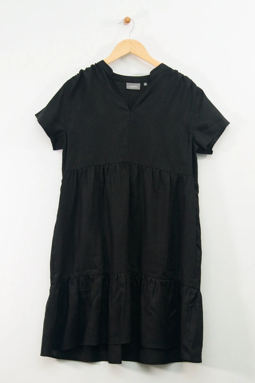 38" Short Sleeve Notched Mandarin Collar Tiered Dress