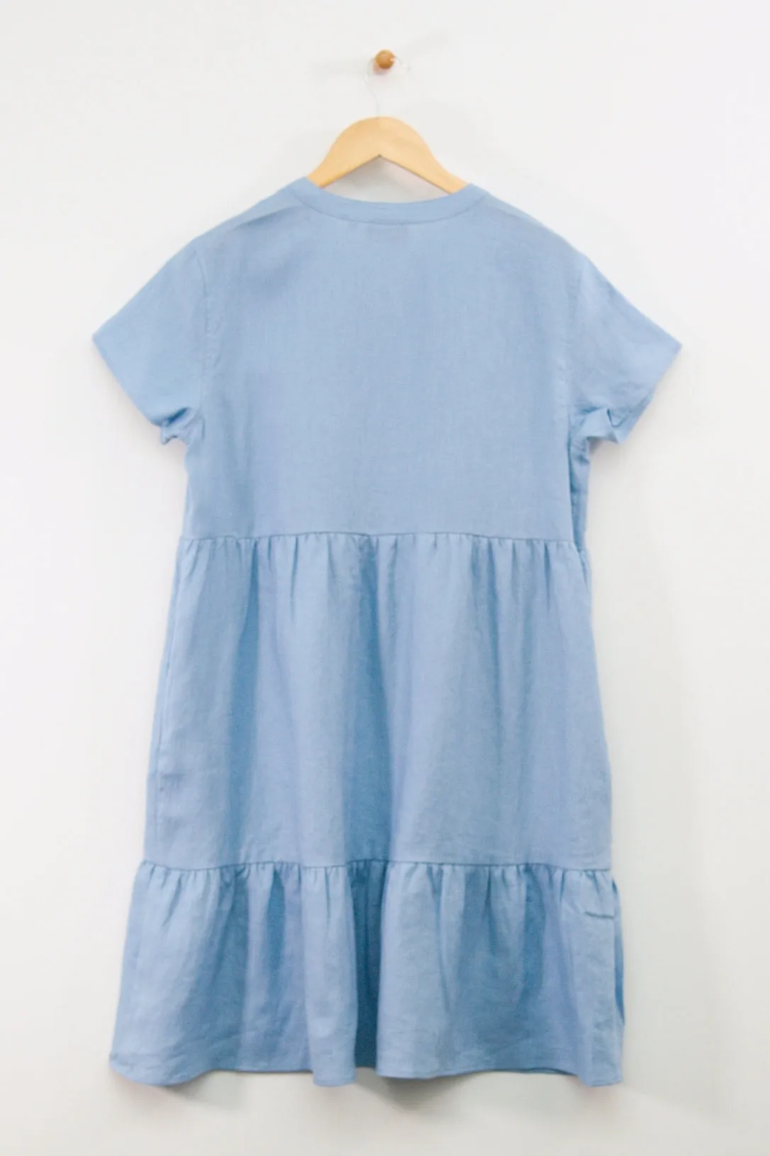 38" Short Sleeve Notched Mandarin Collar Tiered Dress
