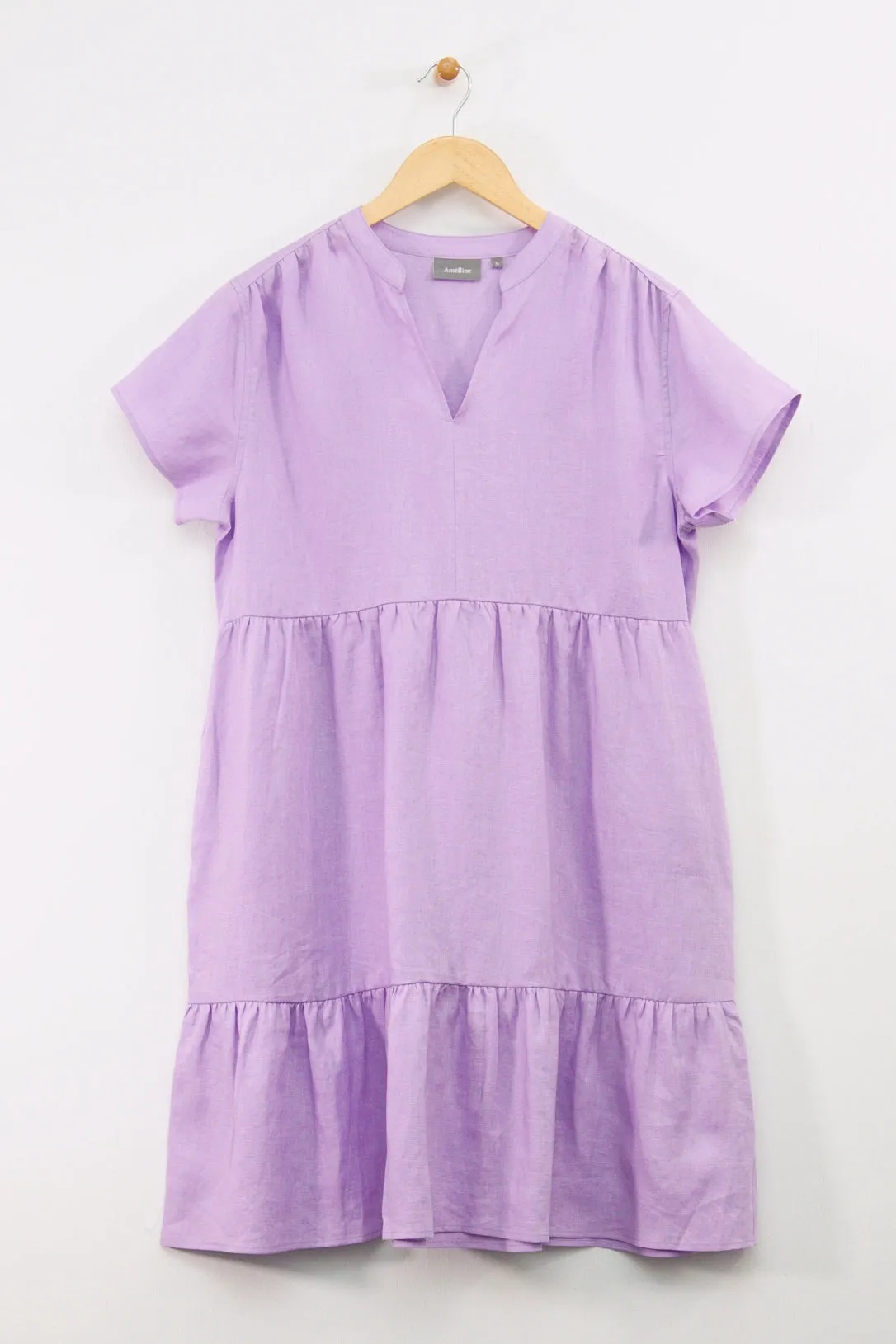 38" Short Sleeve Notched Mandarin Collar Tiered Dress