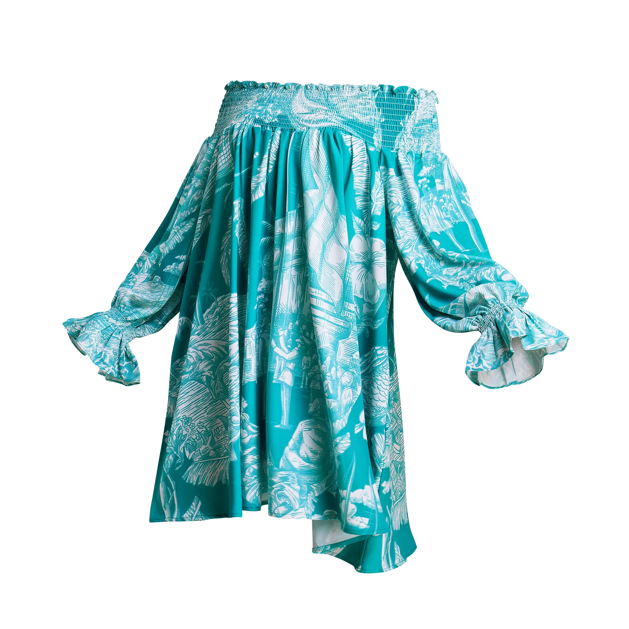 50TH INDEPENDENCE SHOULDER SMOCK DRESS-AQUA