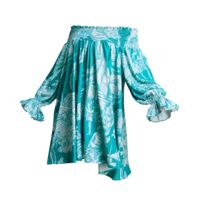 50TH INDEPENDENCE SHOULDER SMOCK DRESS-AQUA