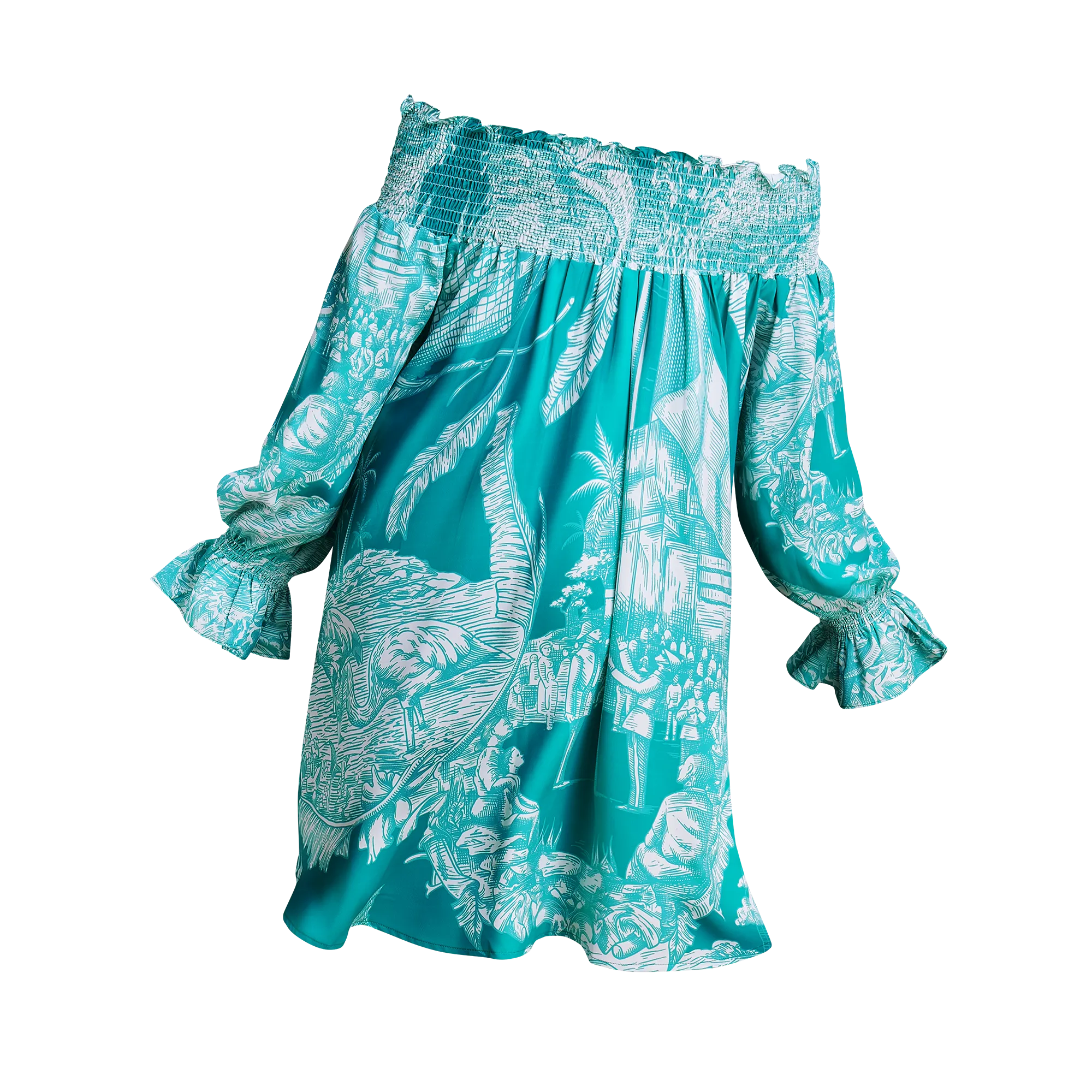 50TH INDEPENDENCE SHOULDER SMOCK DRESS-AQUA