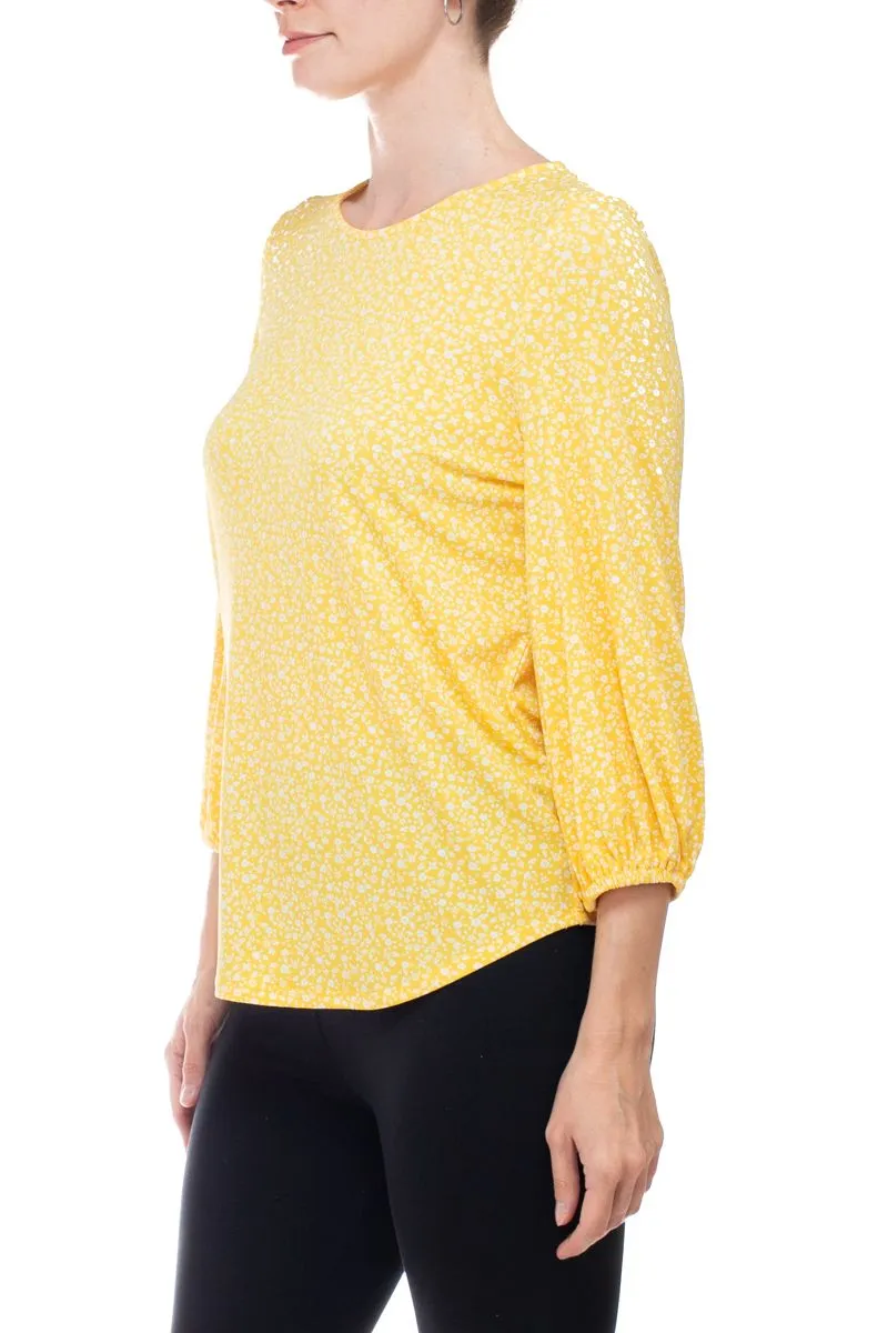 Adrianna Papell Crew Neck 3/4 Sleeve Elastic Cuff Multi Print Keyhole Back Button Closure Knit Top - Wholesale