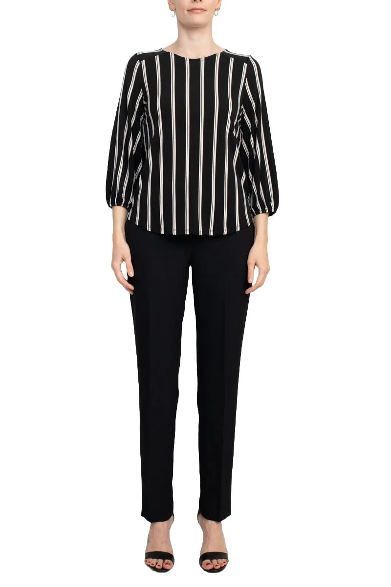 Adrianna Papell Crew Neck 3/4 Sleeve Elastic Cuff Multi Print Keyhole Back Button Closure Knit Top - Wholesale