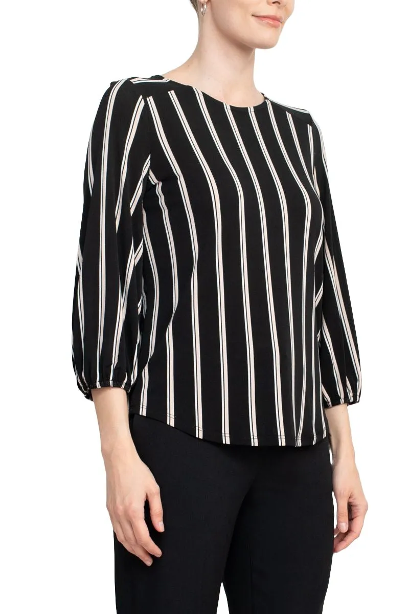 Adrianna Papell Crew Neck 3/4 Sleeve Elastic Cuff Multi Print Keyhole Back Button Closure Knit Top - Wholesale
