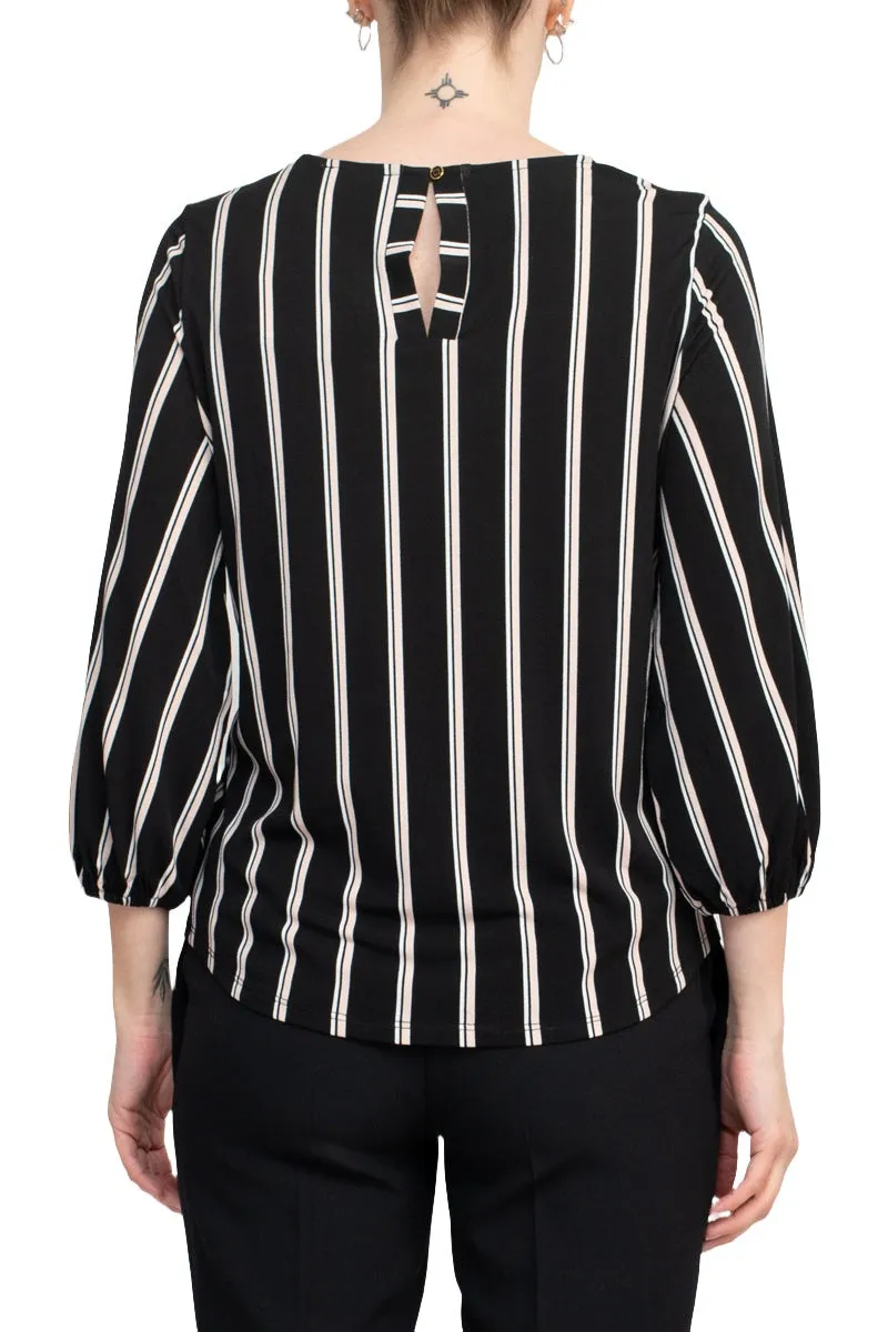 Adrianna Papell Crew Neck 3/4 Sleeve Elastic Cuff Multi Print Keyhole Back Button Closure Knit Top - Wholesale