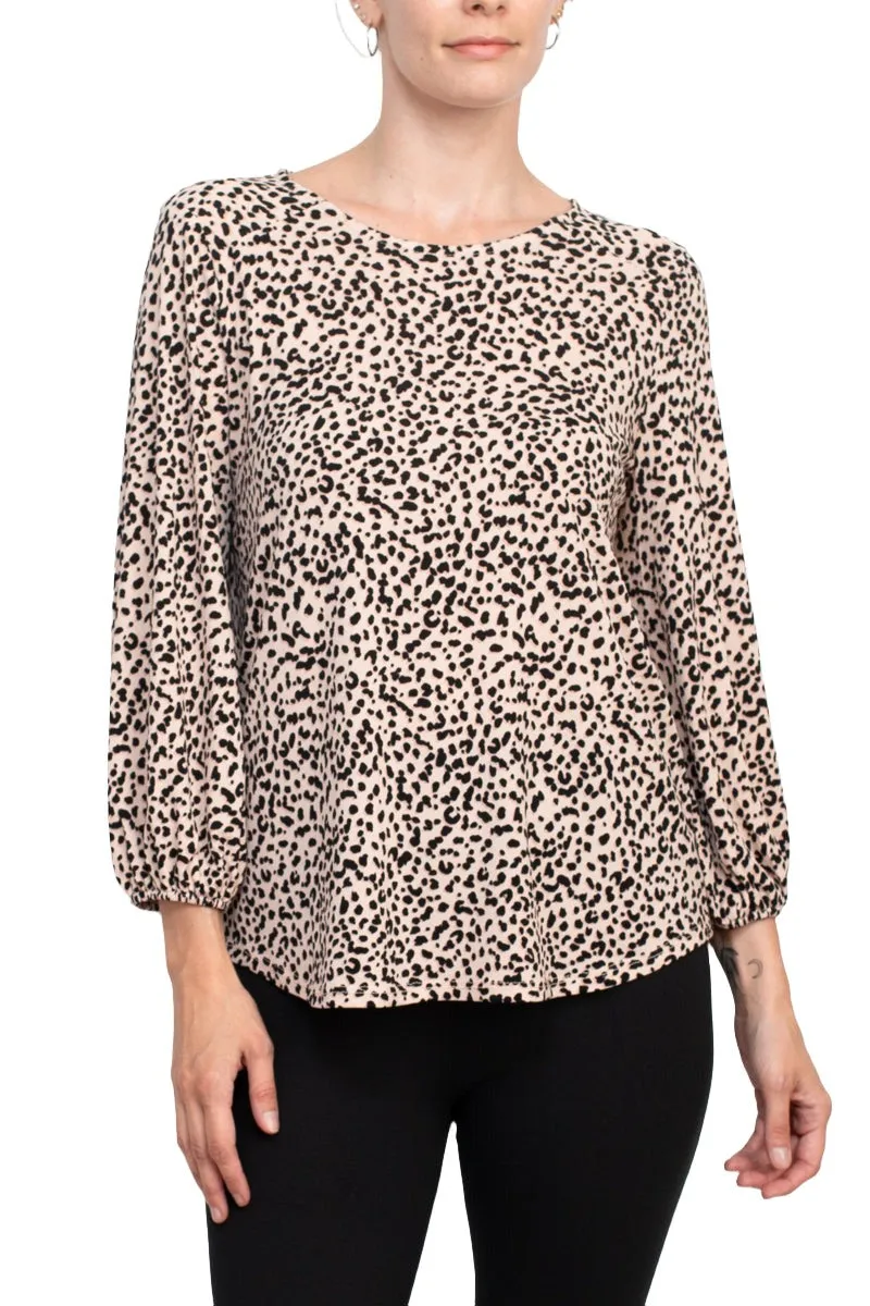 Adrianna Papell Crew Neck 3/4 Sleeve Elastic Cuff Multi Print Keyhole Back Button Closure Knit Top - Wholesale