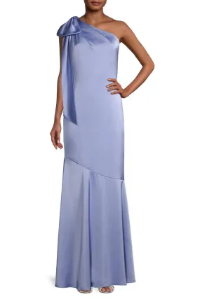Aidan Mattox One Shoulder Sleeveless Bow Detail Back Zipper Bias Cut Gown