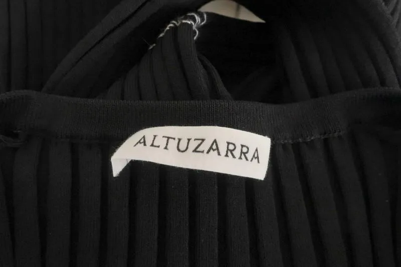 Altuzarra Dress Isolde Black Ribbed Knit Size Small Long Sleeve V-Neck