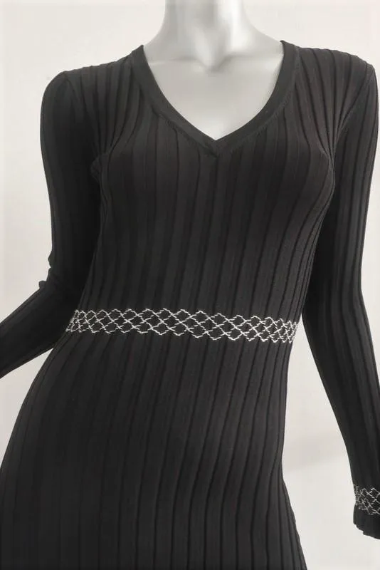 Altuzarra Dress Isolde Black Ribbed Knit Size Small Long Sleeve V-Neck
