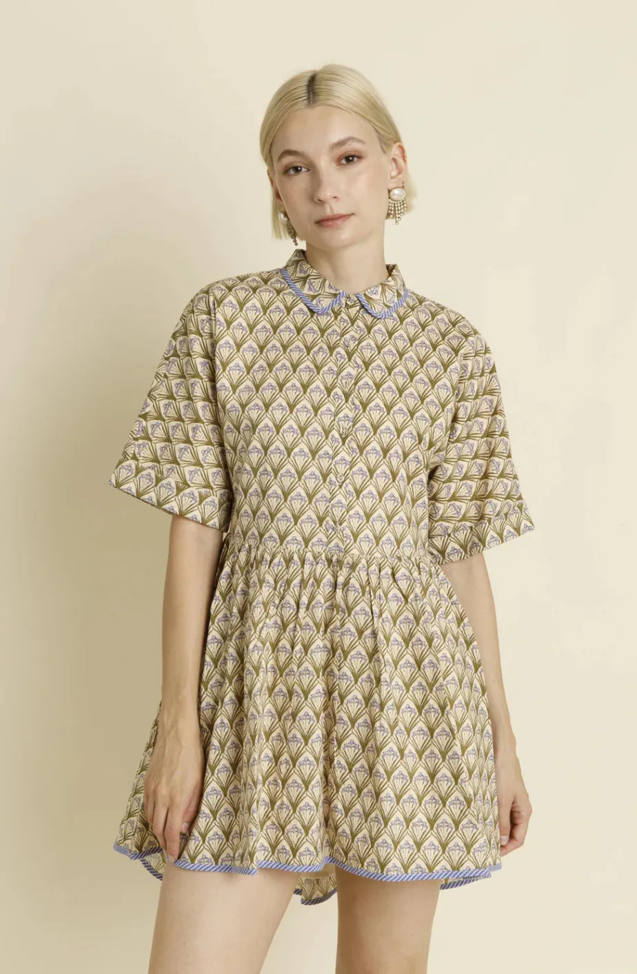 Ansley Binding Shirt Dress in Olive