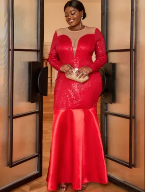 AOMEI Plus Size Sequin Mermaid Prom Dresses Long