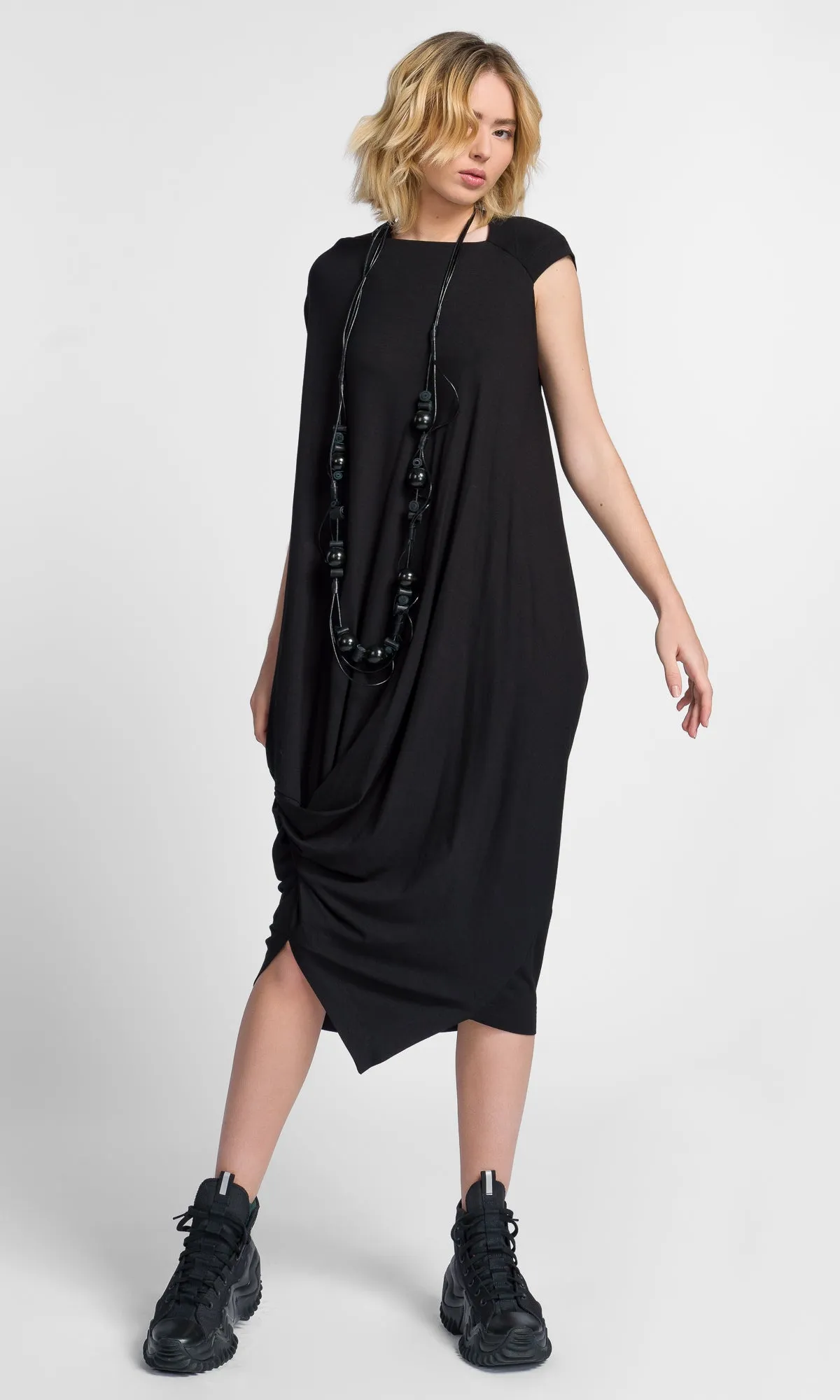 Asymmetric Draped Midi Dress