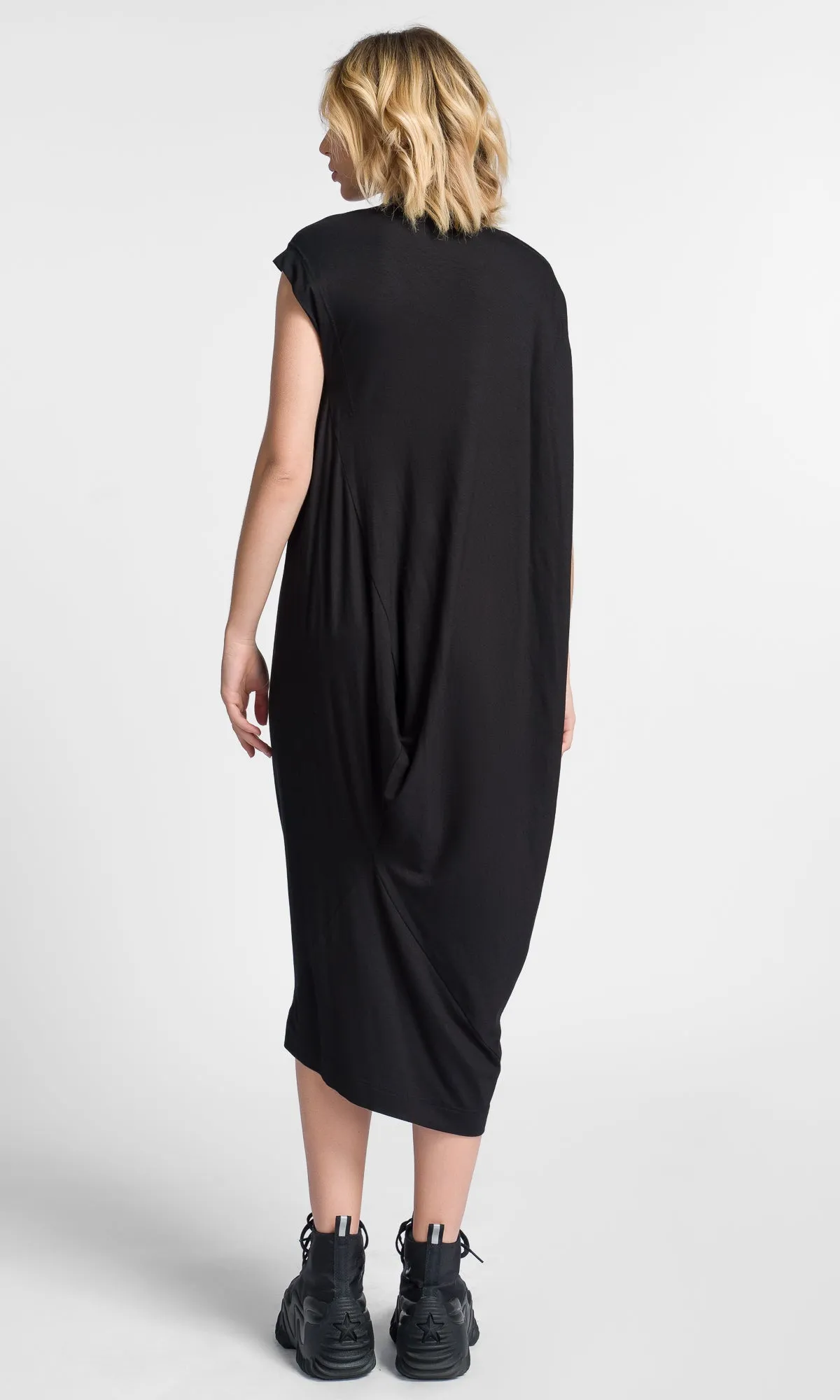 Asymmetric Draped Midi Dress