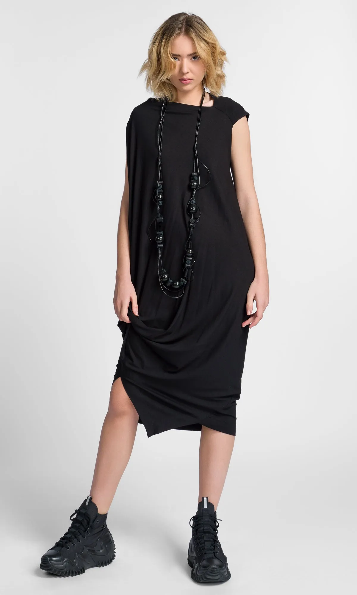Asymmetric Draped Midi Dress