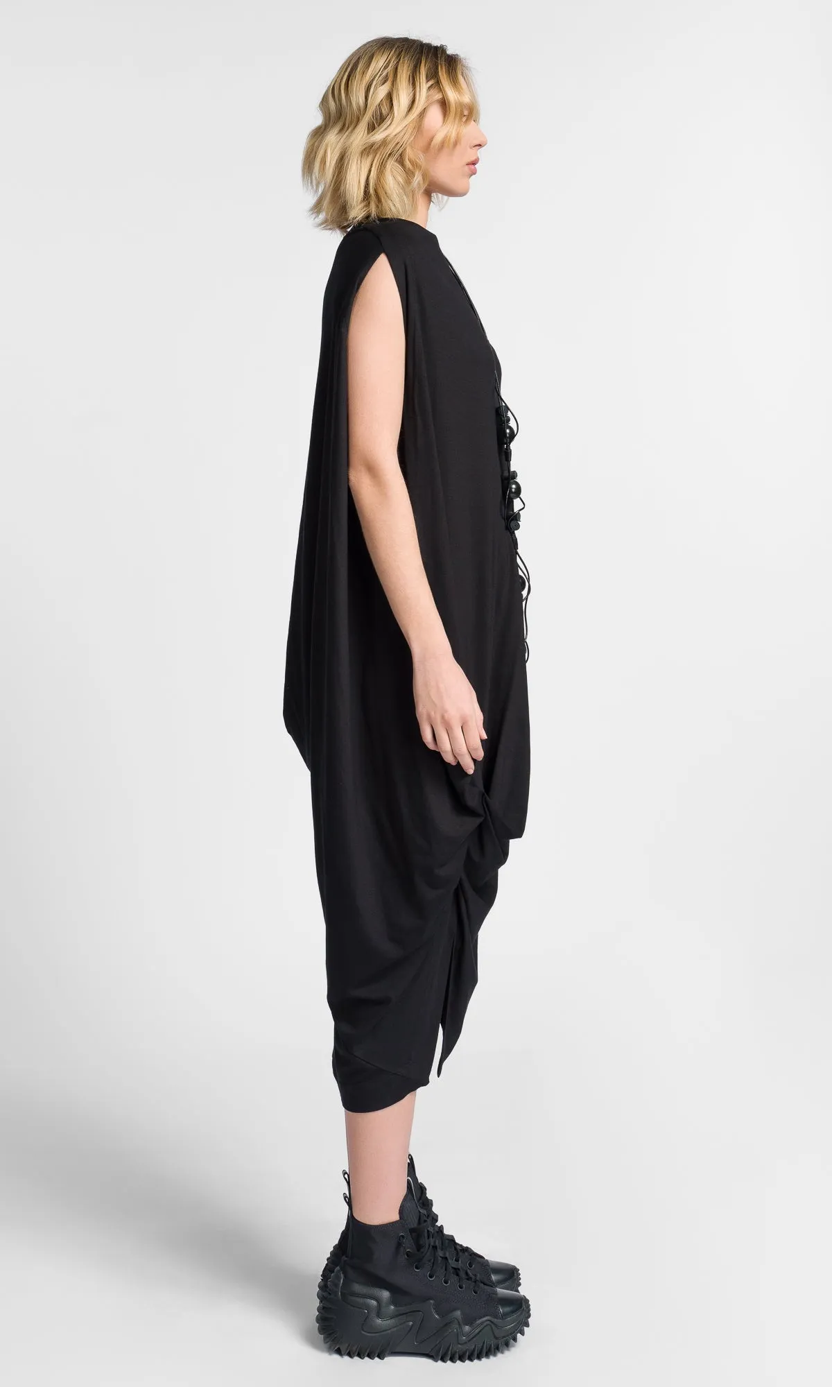 Asymmetric Draped Midi Dress