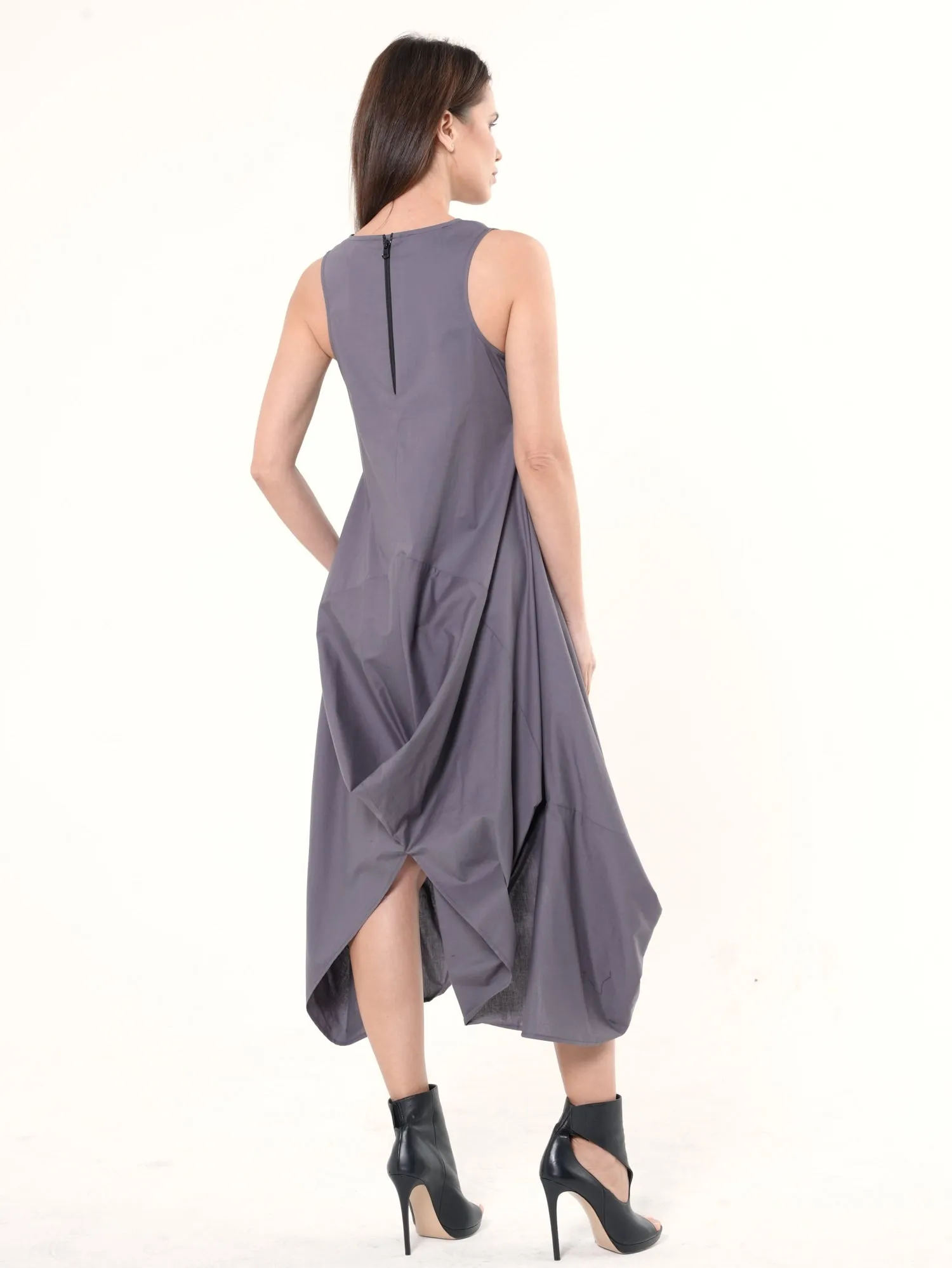 Asymmetric Sleeveless Gray Dress
