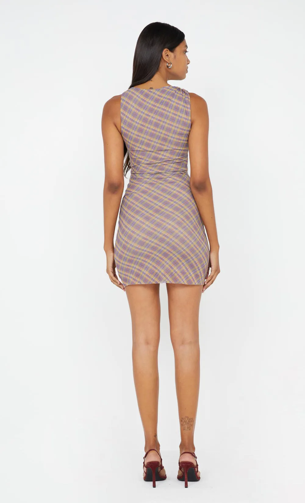AURELIA ASYM MINI DRESS - VIOLET CHECK