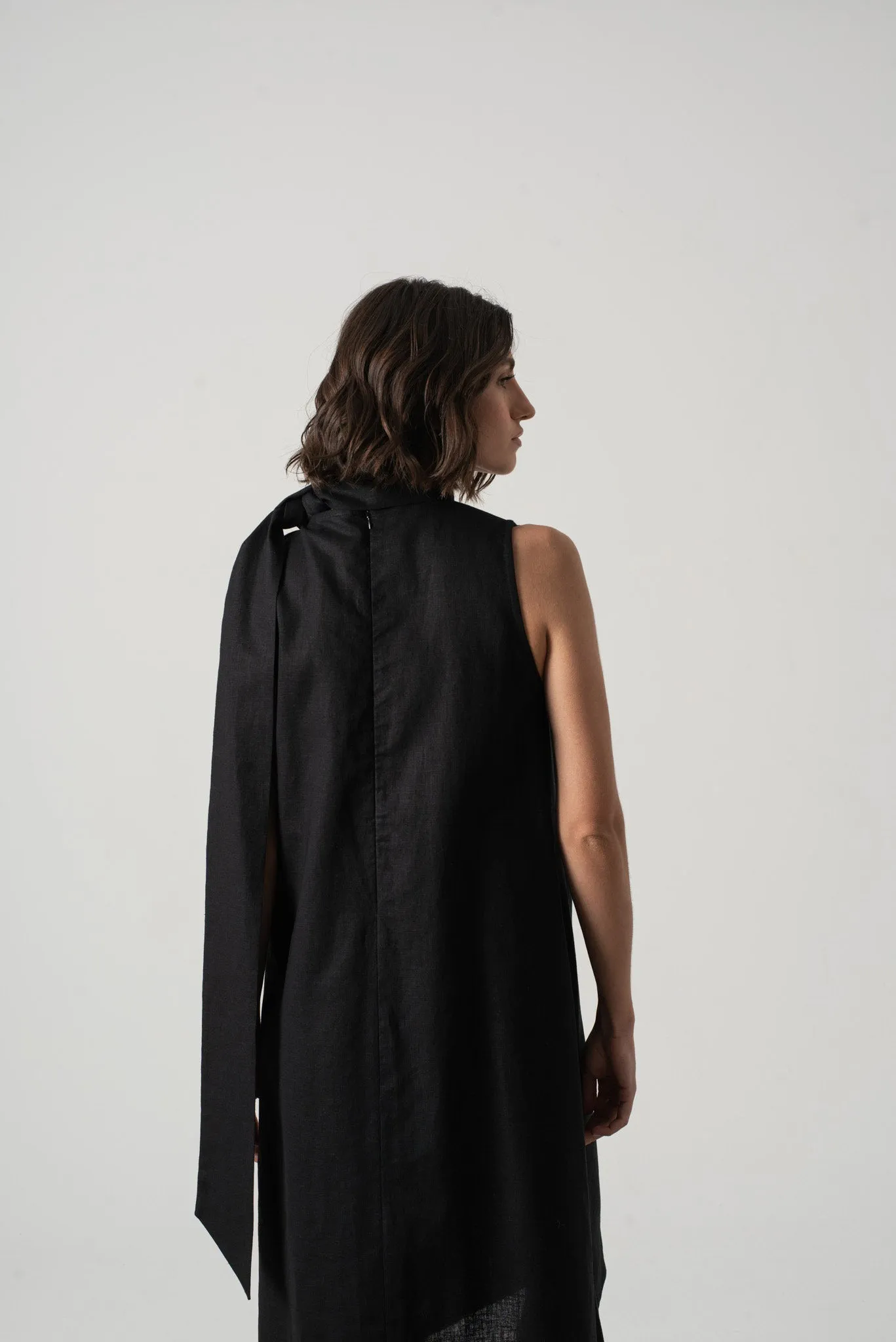 Axel Linen Tie Dress Black