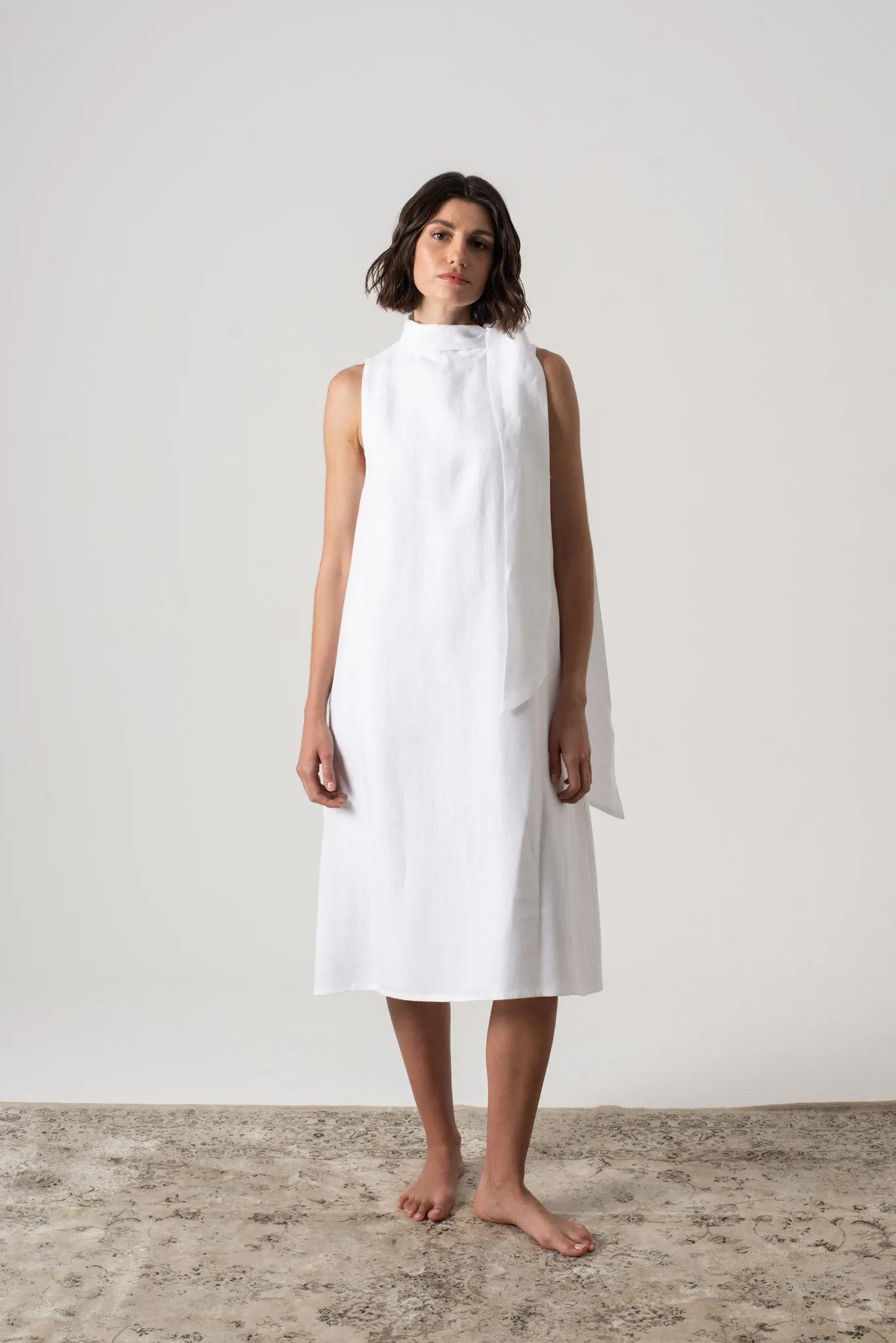 Axel Linen Tie Dress White