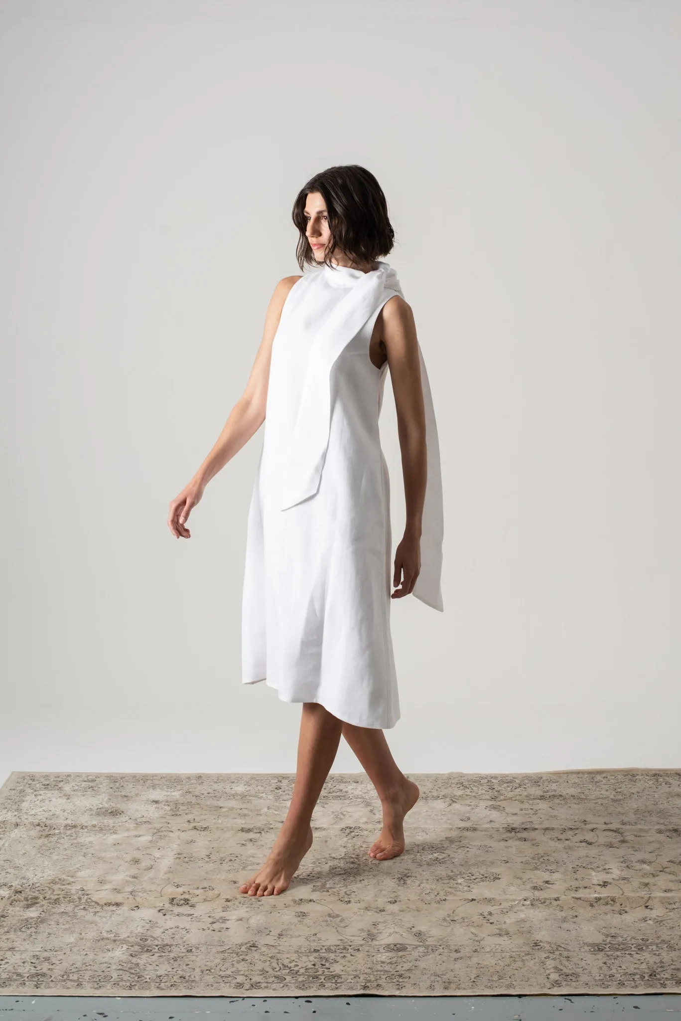 Axel Linen Tie Dress White