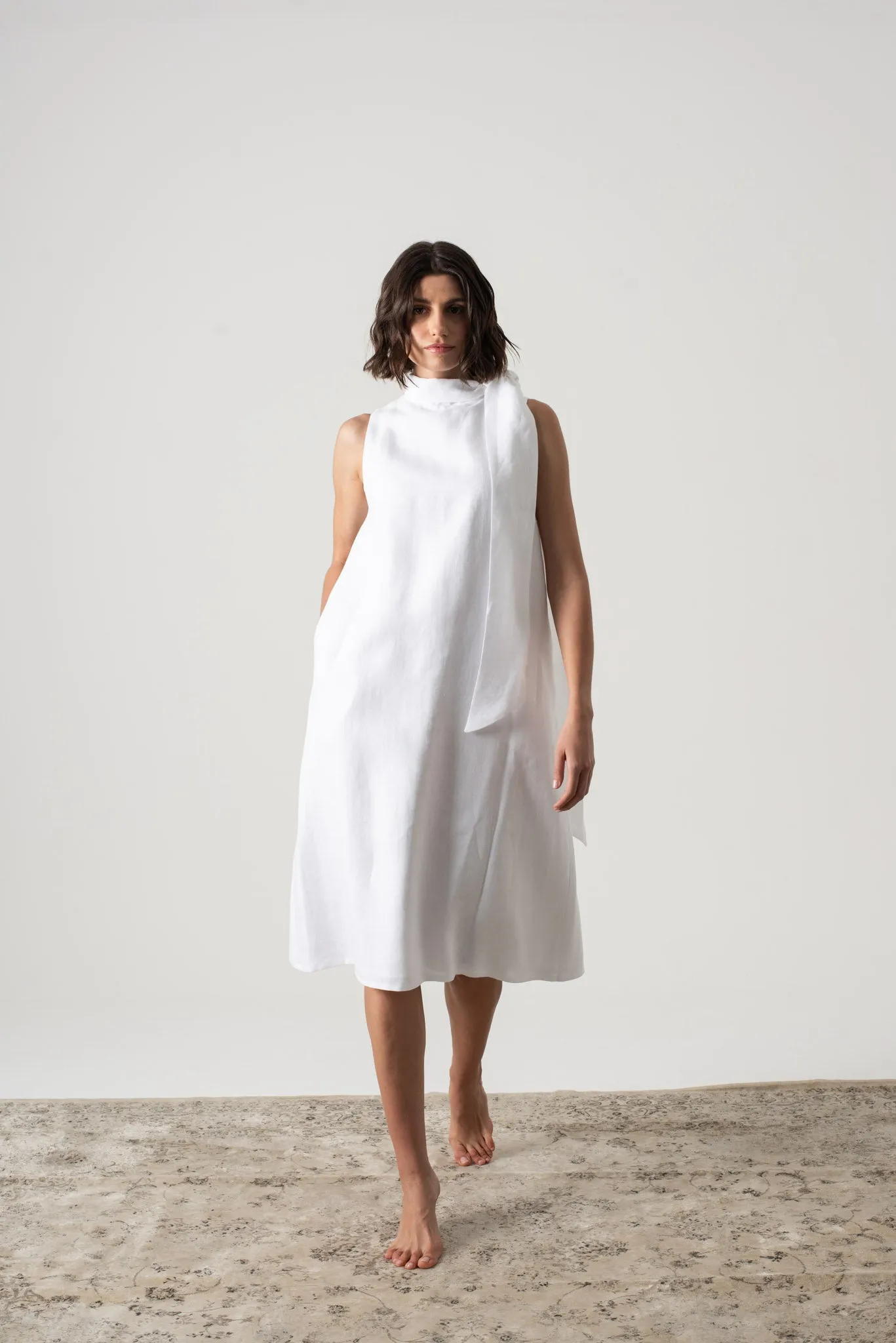 Axel Linen Tie Dress White