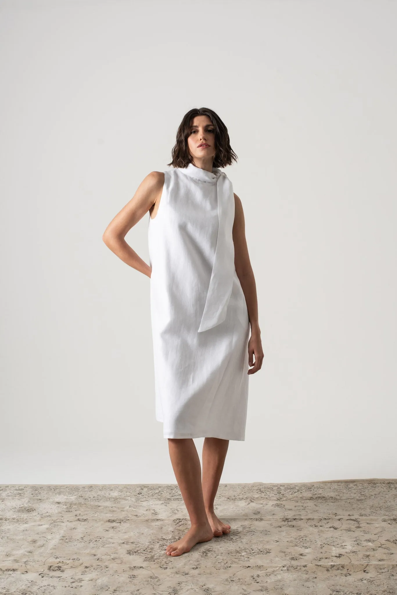 Axel Linen Tie Dress White