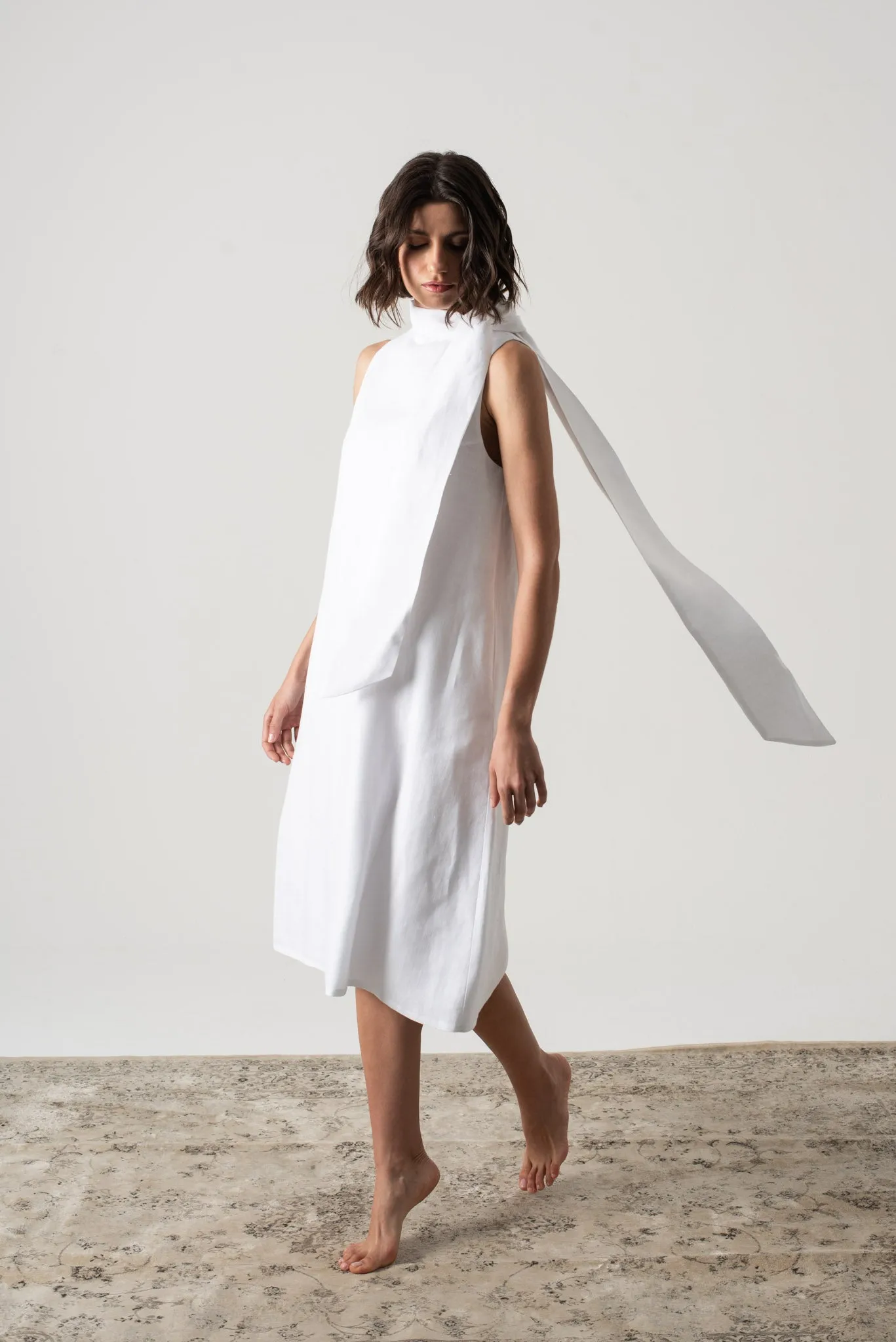 Axel Linen Tie Dress White