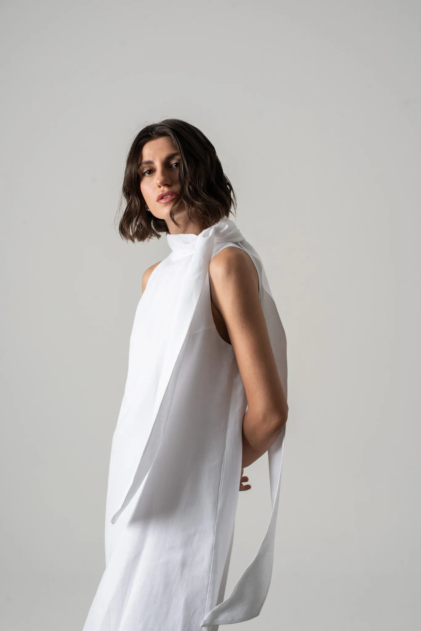 Axel Linen Tie Dress White