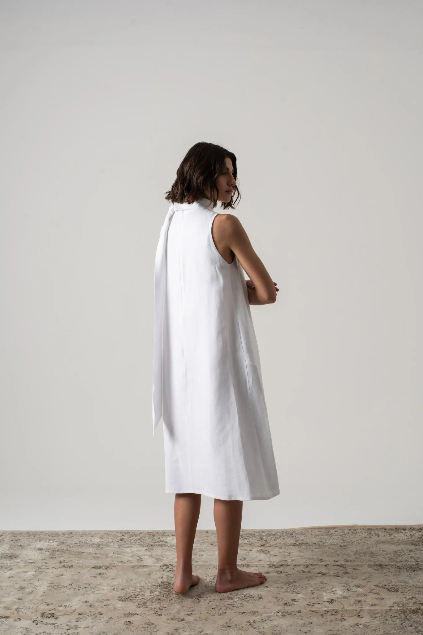 Axel Linen Tie Dress White