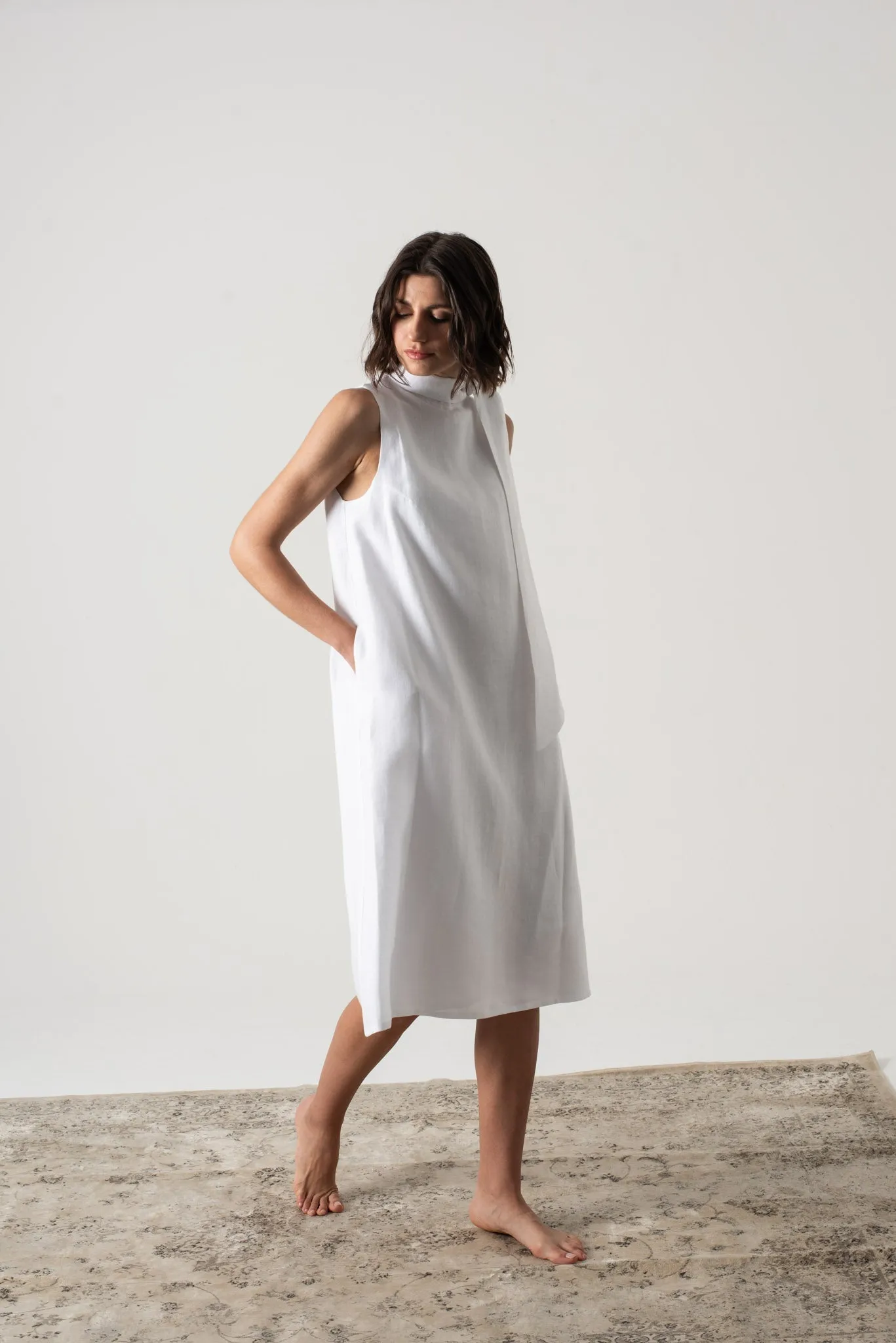 Axel Linen Tie Dress White