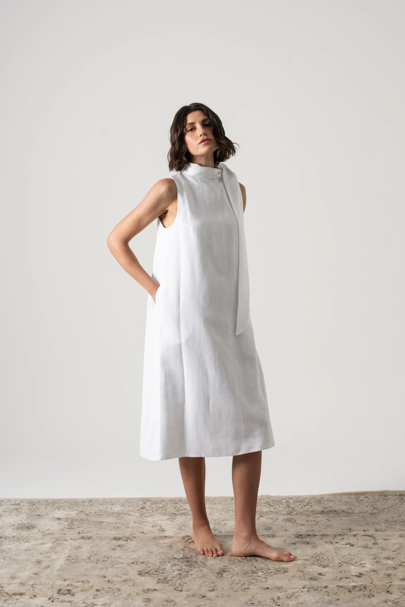 Axel Linen Tie Dress White
