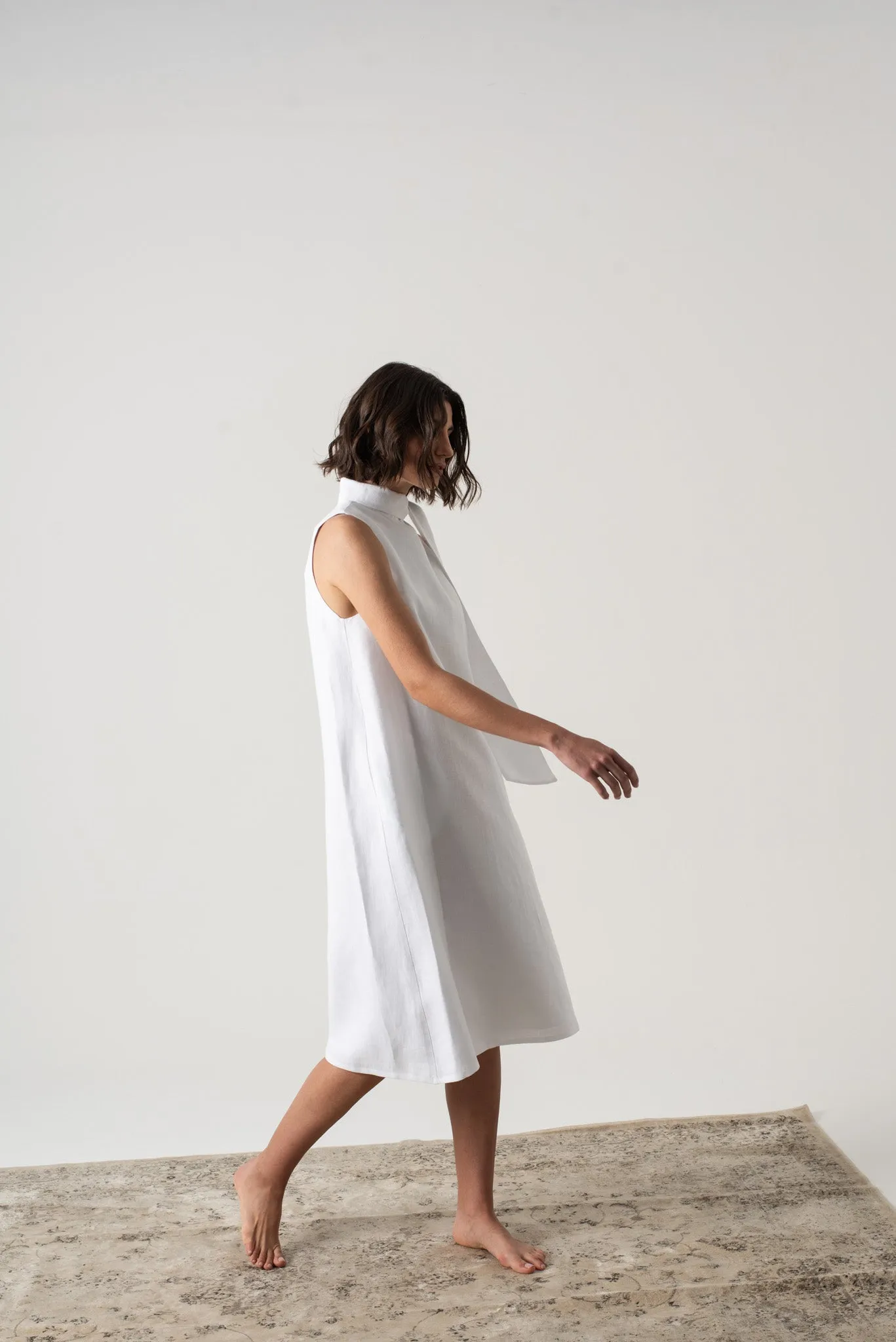 Axel Linen Tie Dress White