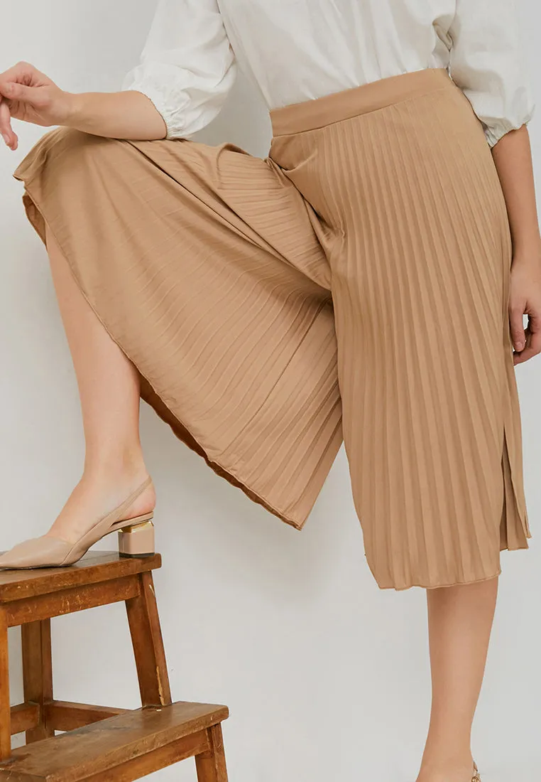 Basic Pleated Culottes Midi Nude