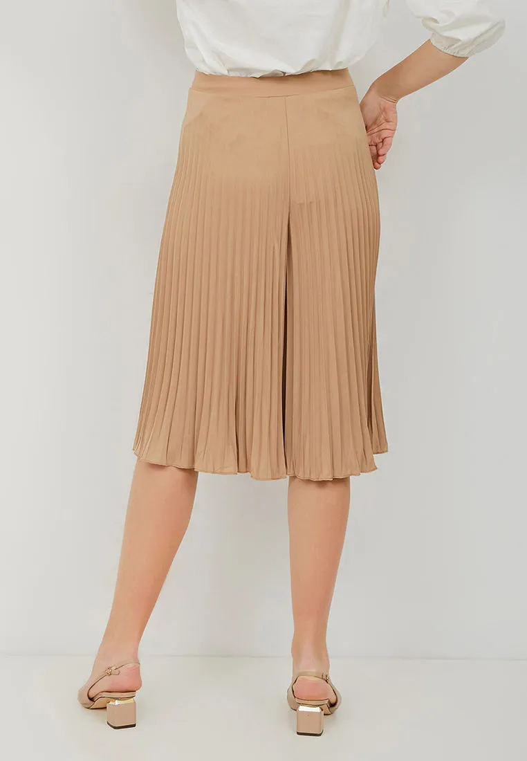Basic Pleated Culottes Midi Nude