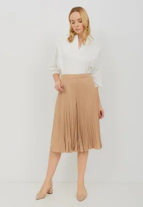 Basic Pleated Culottes Midi Nude