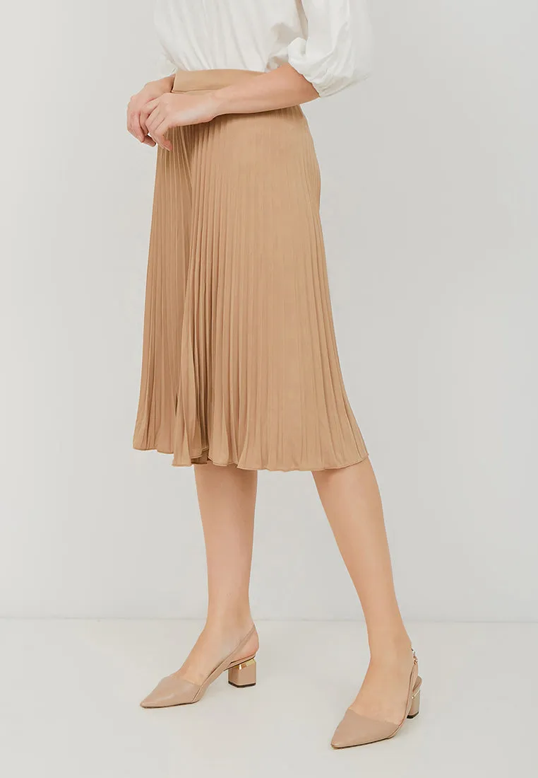 Basic Pleated Culottes Midi Nude