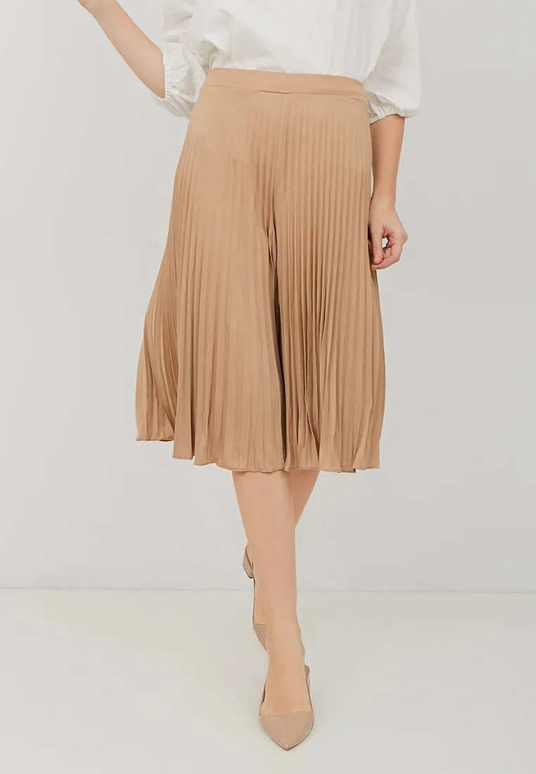 Basic Pleated Culottes Midi Nude