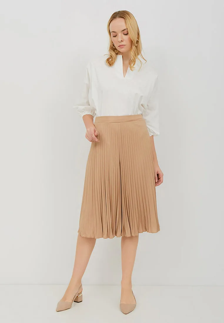Basic Pleated Culottes Midi Nude