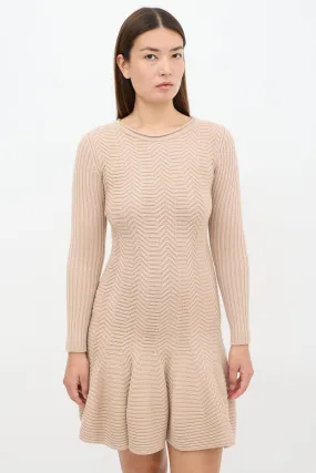 Beige Wool Knit Godet Midi Dress