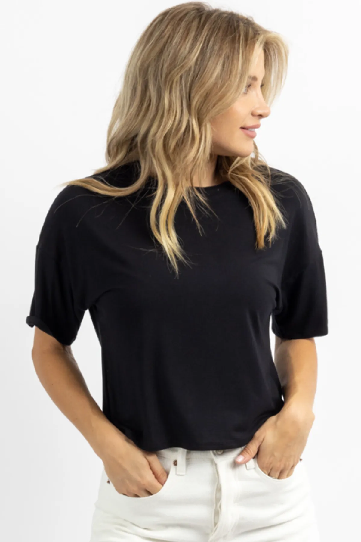 BLACK EVERYDAY JERSEY KNIT TEE