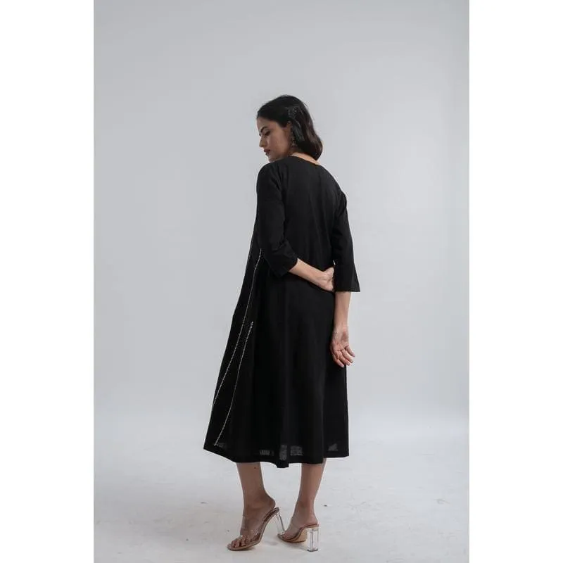 Black Khadi zari embroiderd Dress